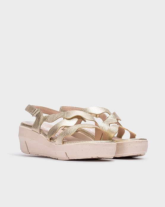 Sandalia Wonders D-8280 Colorado Max Platino | Cuña Mujer de Piel